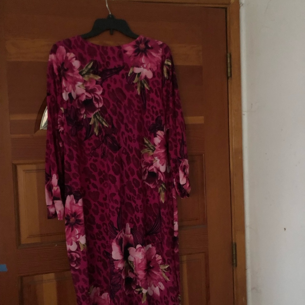 JM Collection Magenta Floral Print Long-Sleeve Shift Dress
